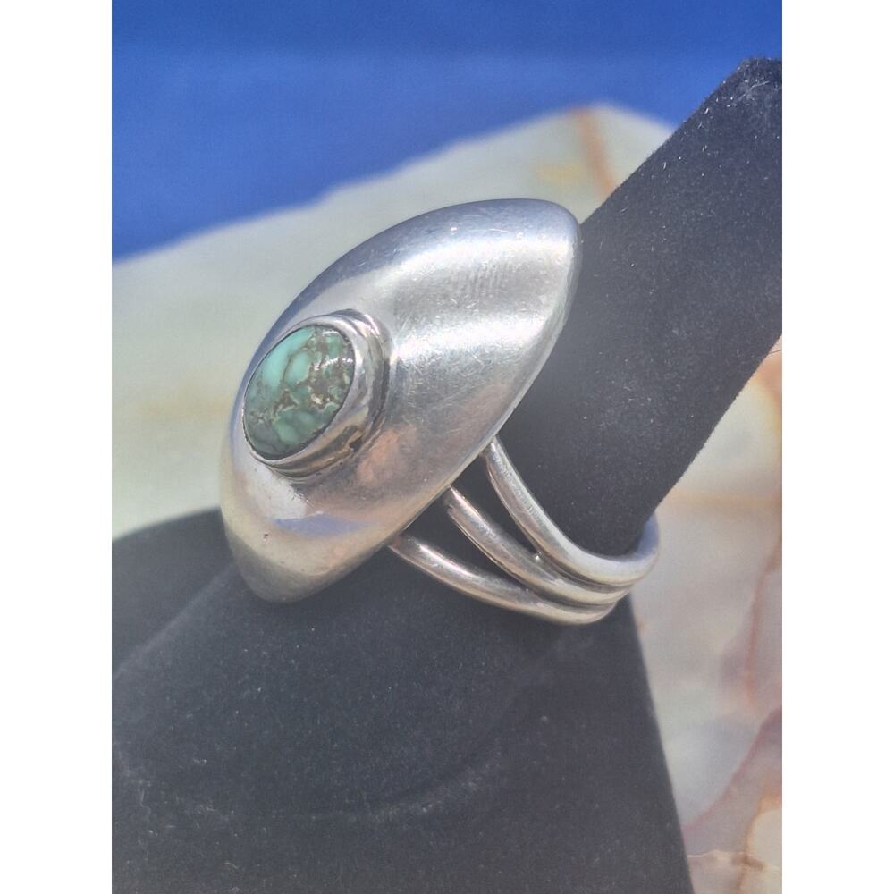 Orville Tsinnie Sterling Silver Turquoise Shadowbox Ring Navajo Size 8.25 - Picture 3 of 8